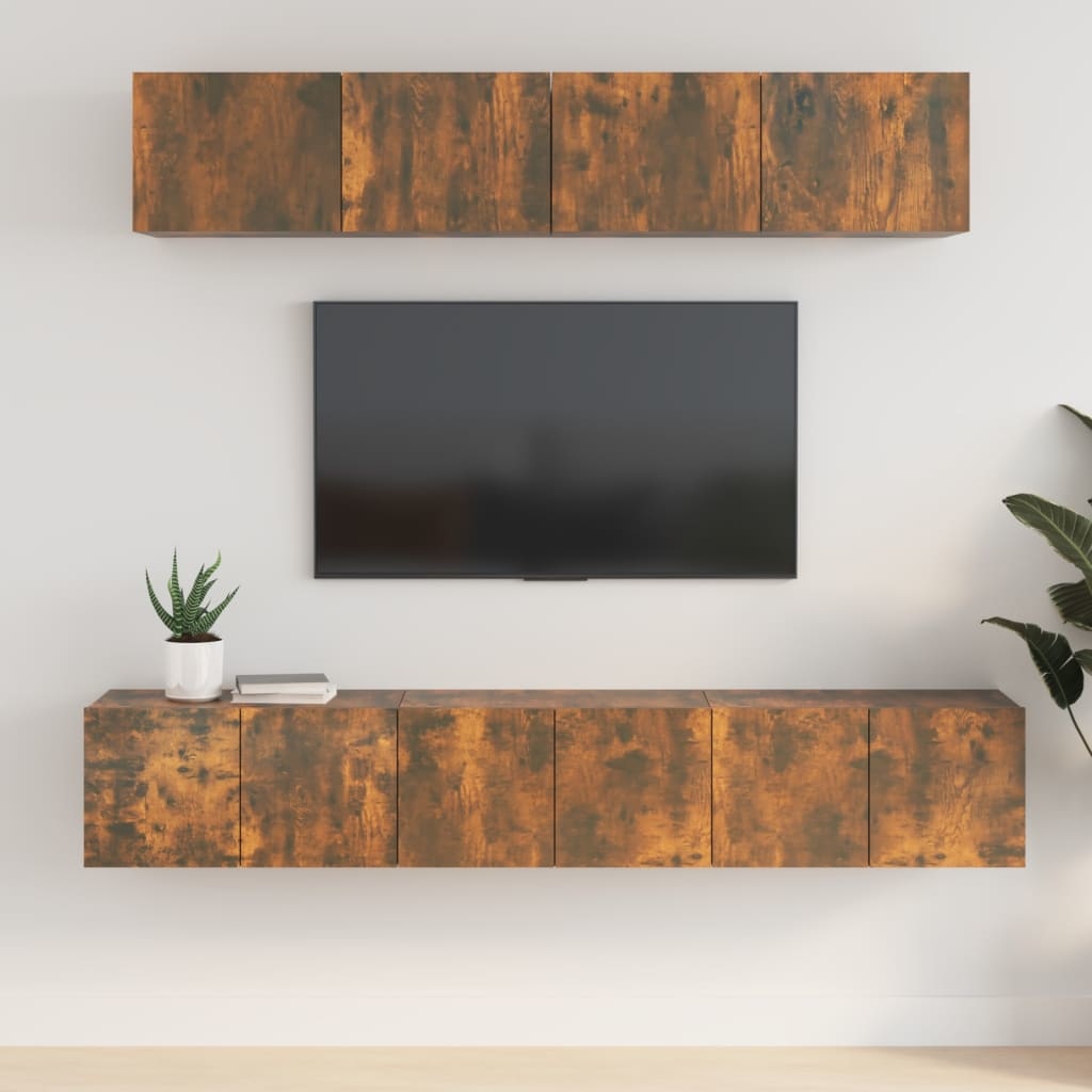 5-delige Tv-meubelset bewerkt hout gerookt eikenkleurig