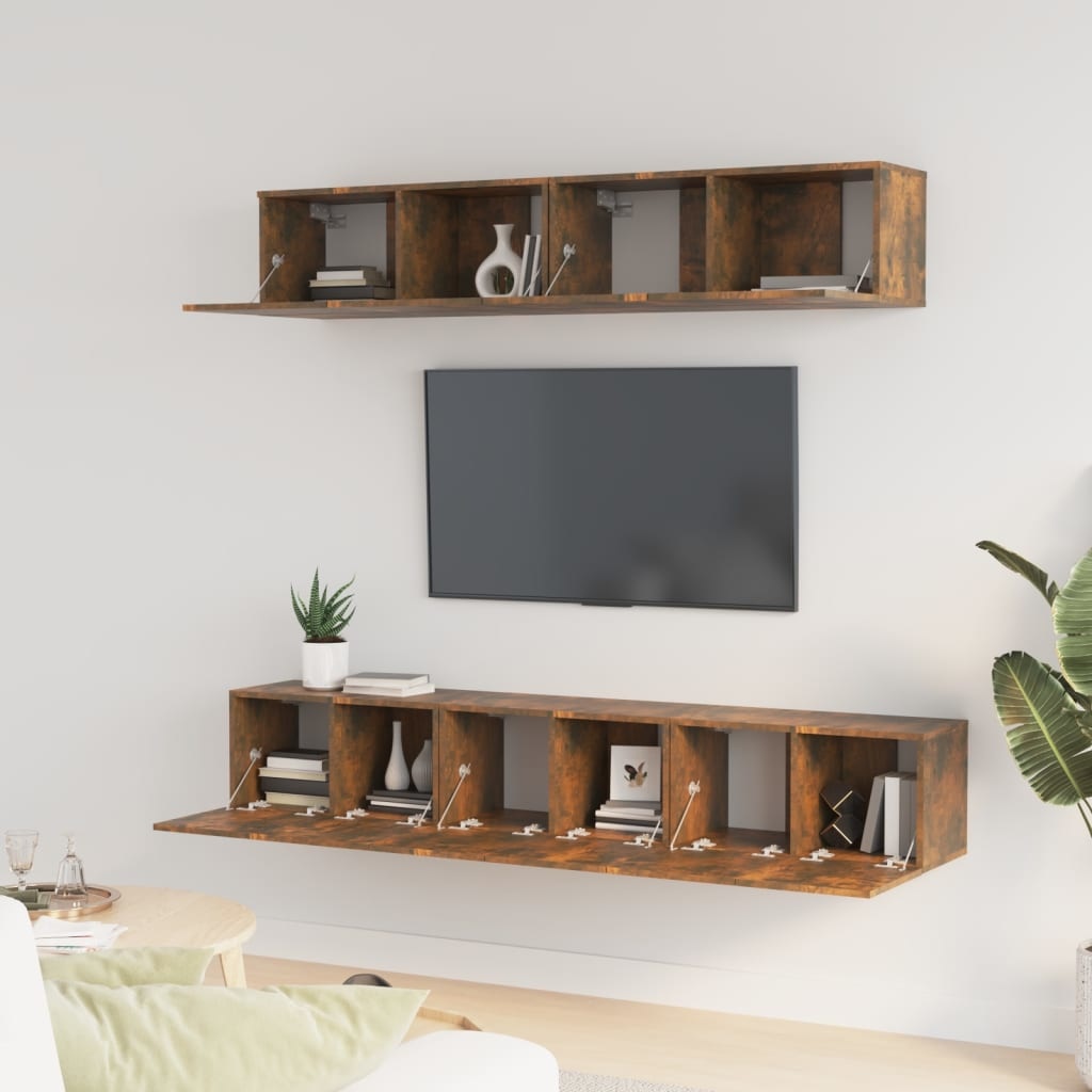 5-delige Tv-meubelset bewerkt hout gerookt eikenkleurig