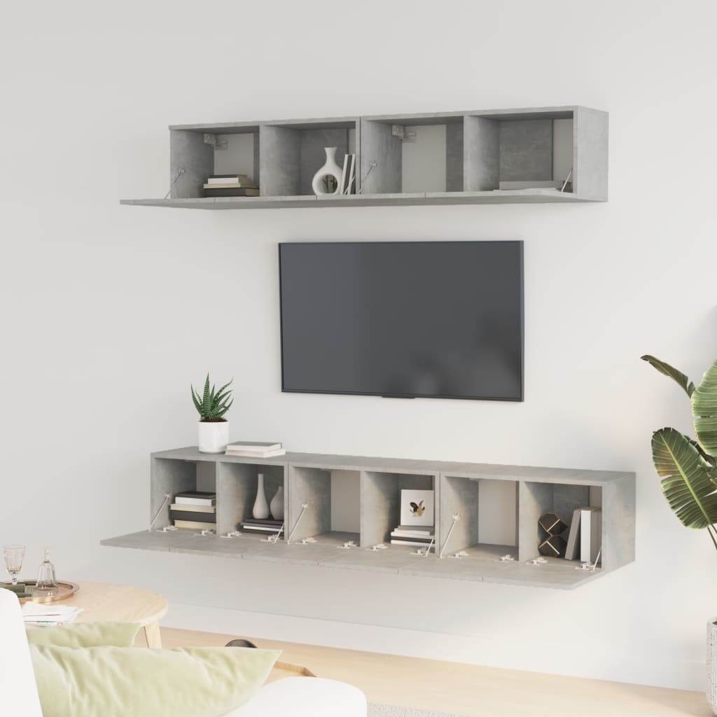 5-delige Tv-meubelset bewerkt hout betongrijs