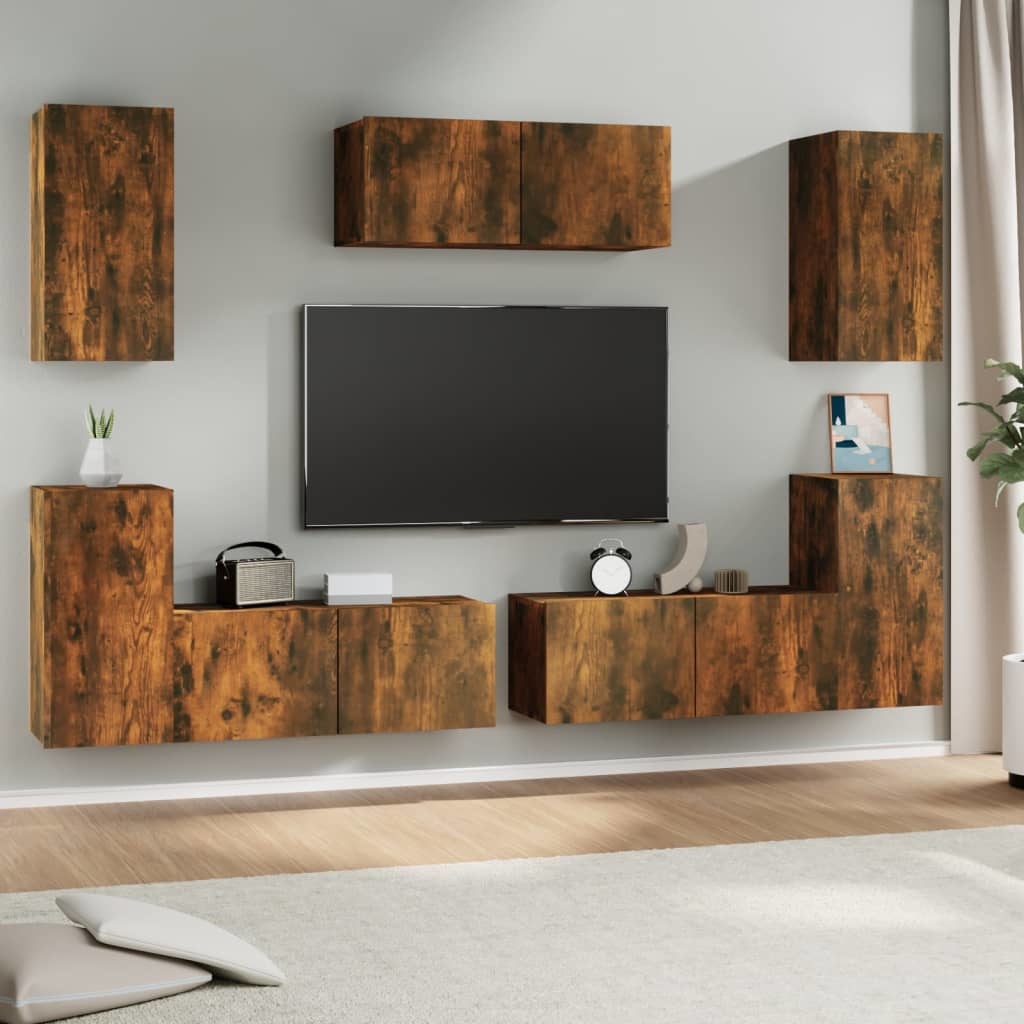 7-delige Tv-meubelset bewerkt hout gerookt eikenkleurig