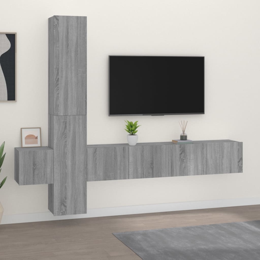 5-delige Tv-meubelset bewerkt hout grijs sonoma eikenkleurig