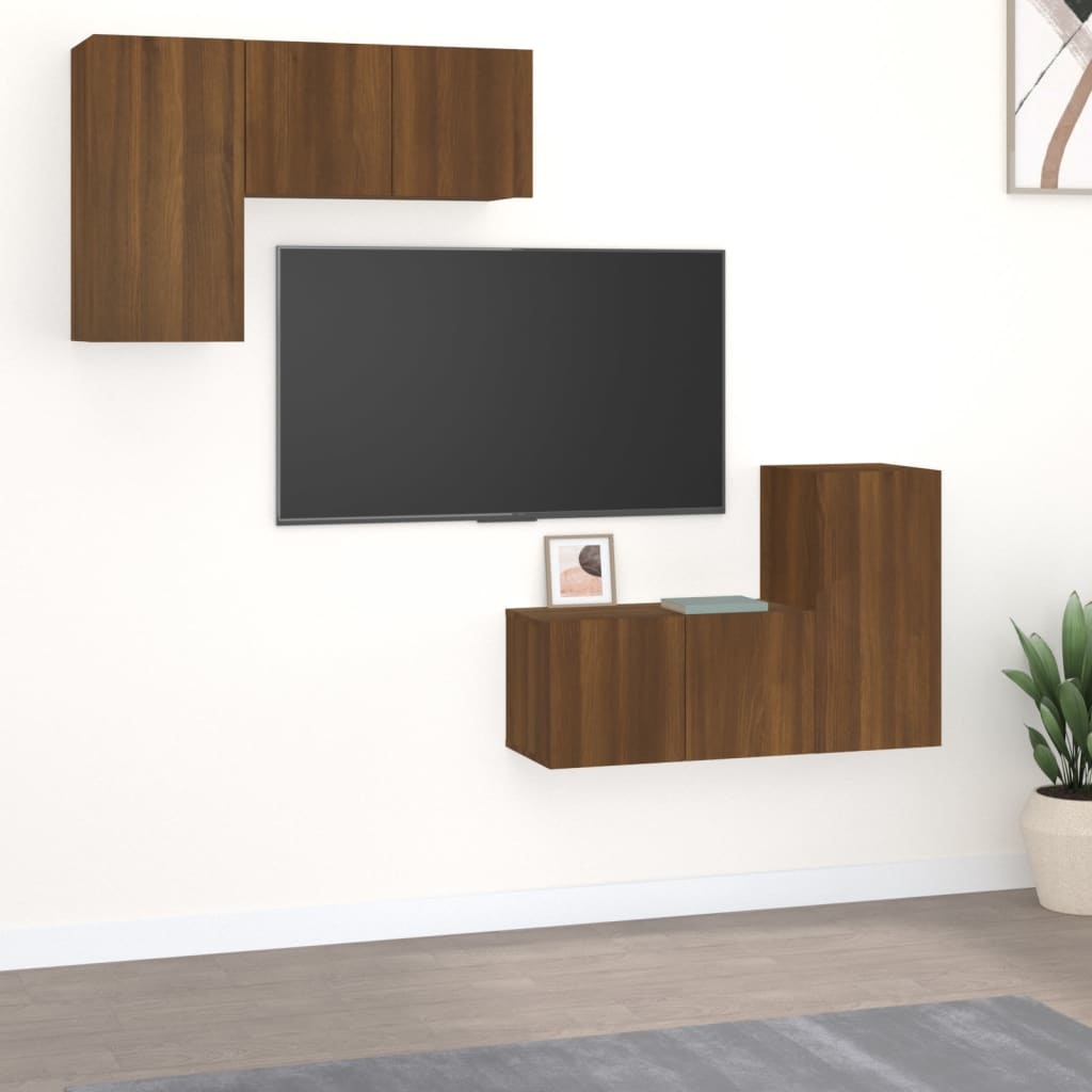4-delige Tv-meubelset bewerkt hout bruineikenkleurig