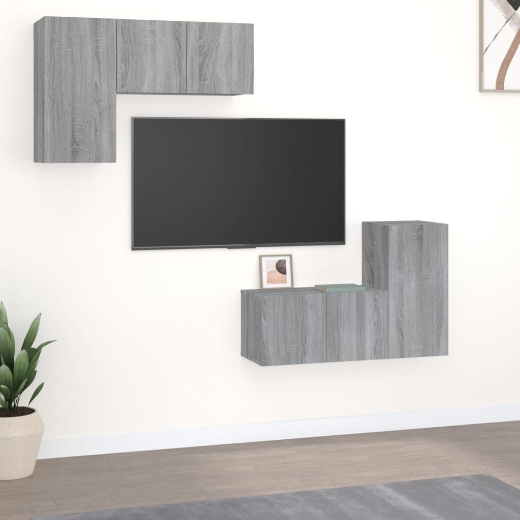 4-delige Tv-meubelset bewerkt hout grijs sonoma eikenkleurig