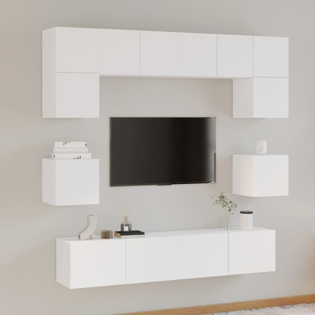 8-delige Tv-meubelset bewerkt hout wit