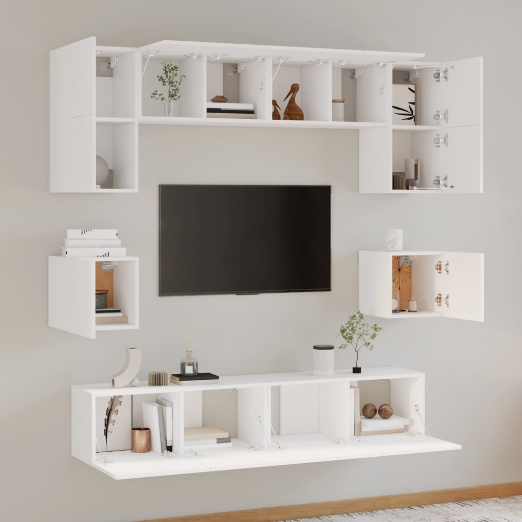 8-delige Tv-meubelset bewerkt hout wit
