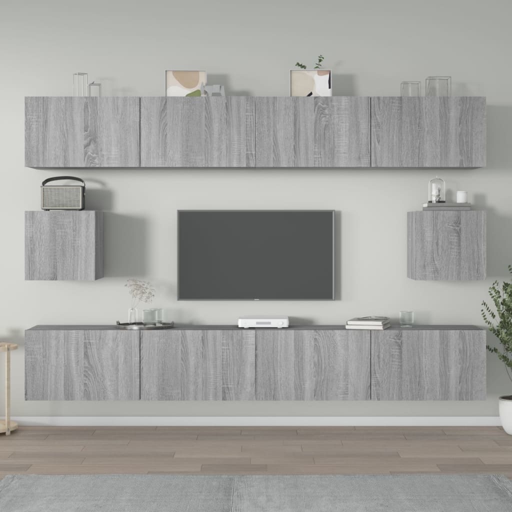 6-delige Tv-meubelset bewerkt hout grijs sonoma eikenkleurig