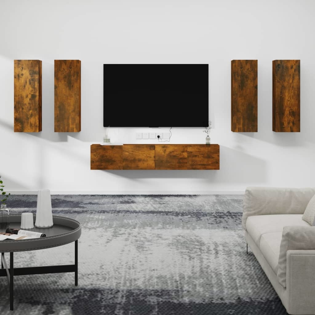 6-delige Tv-meubelset bewerkt hout gerookt eikenkleurig