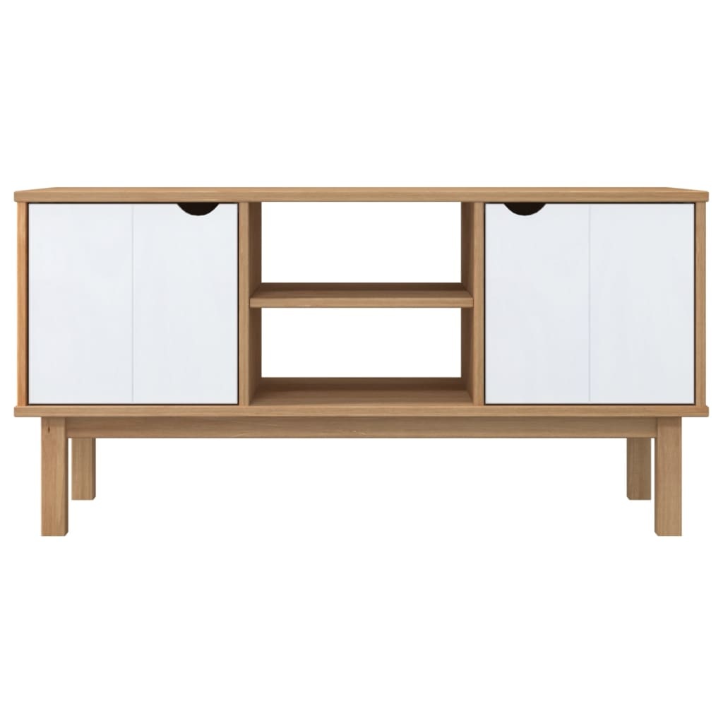 Tv-meubel OTTA 113,5x43x57 cm massief grenenhout bruin en wit