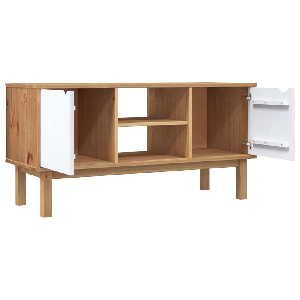 Tv-meubel OTTA 113,5x43x57 cm massief grenenhout bruin en wit