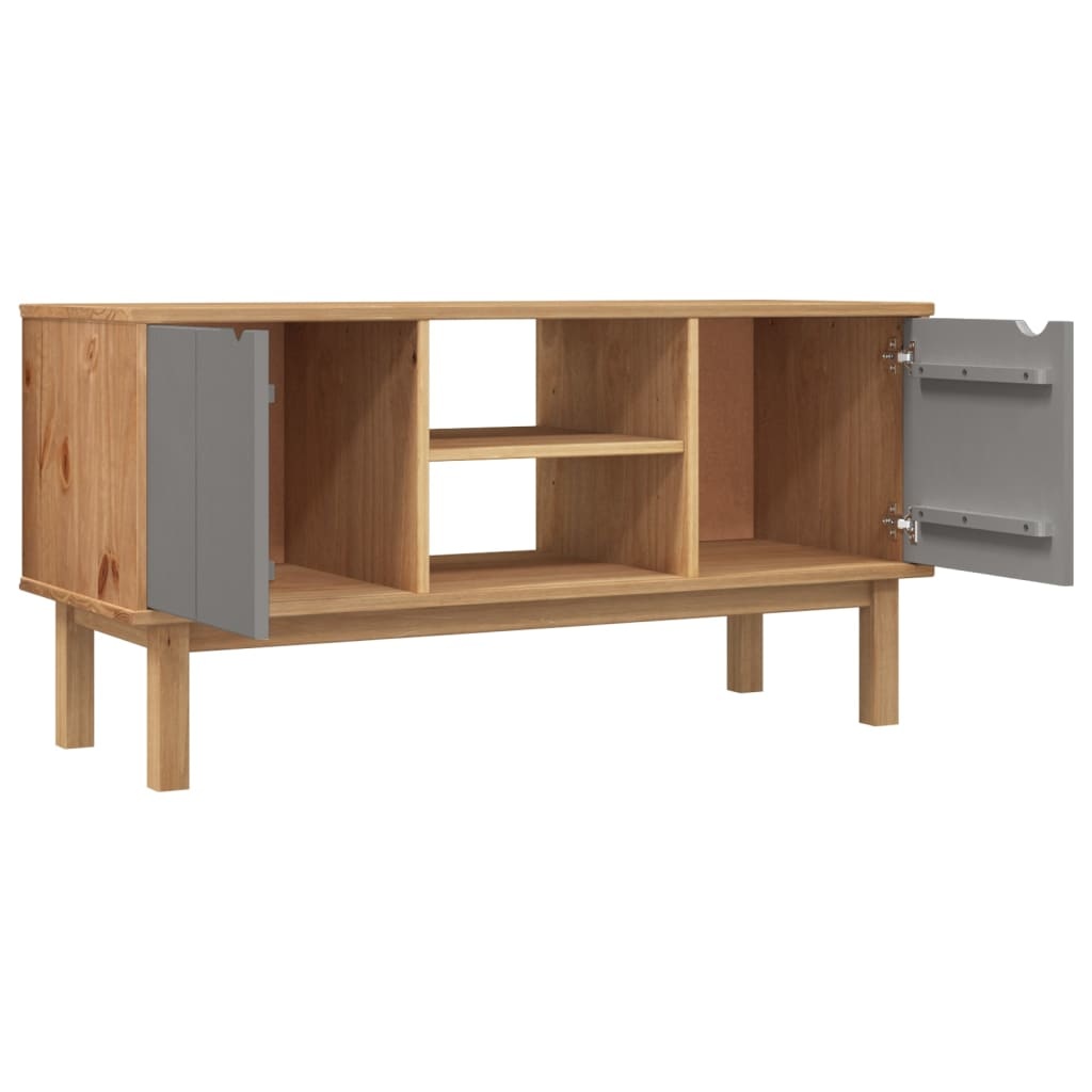Tv-meubel OTTA 113,5x43x57 cm massief grenenhout bruin en grijs