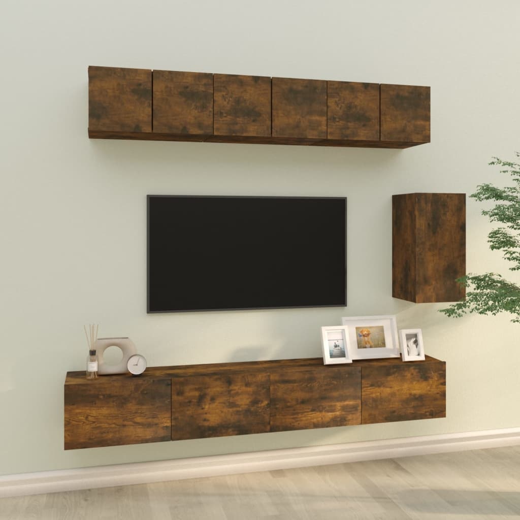 6-delige Tv-meubelset bewerkt hout gerookt eikenkleurig