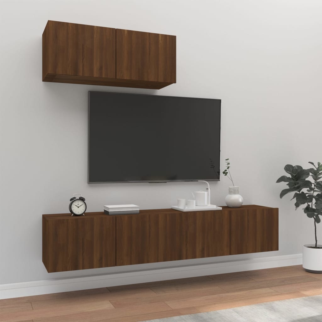 3-delige Tv-meubelset bewerkt hout bruineikenkleurig