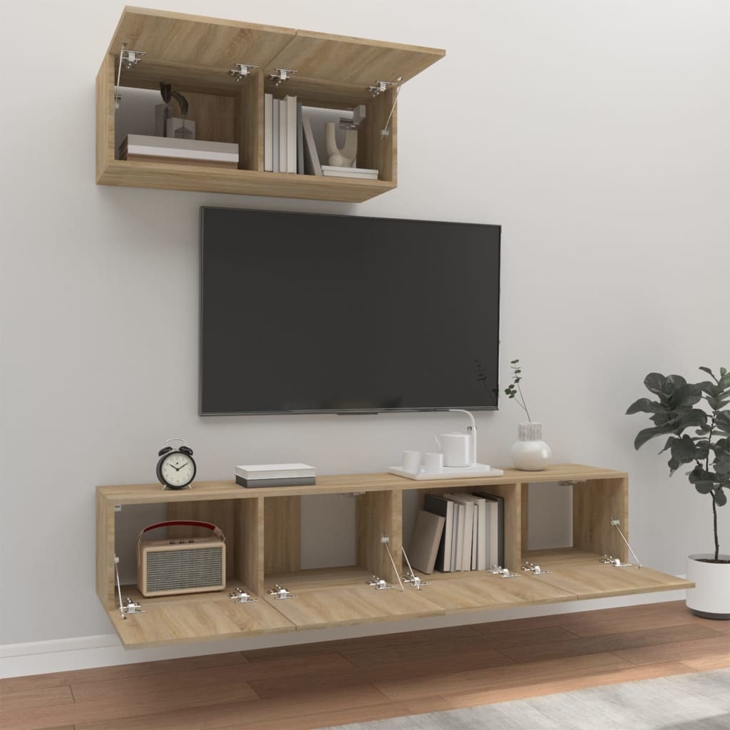 3-delige Tv-meubelset bewerkt hout sonoma eikenkleurig