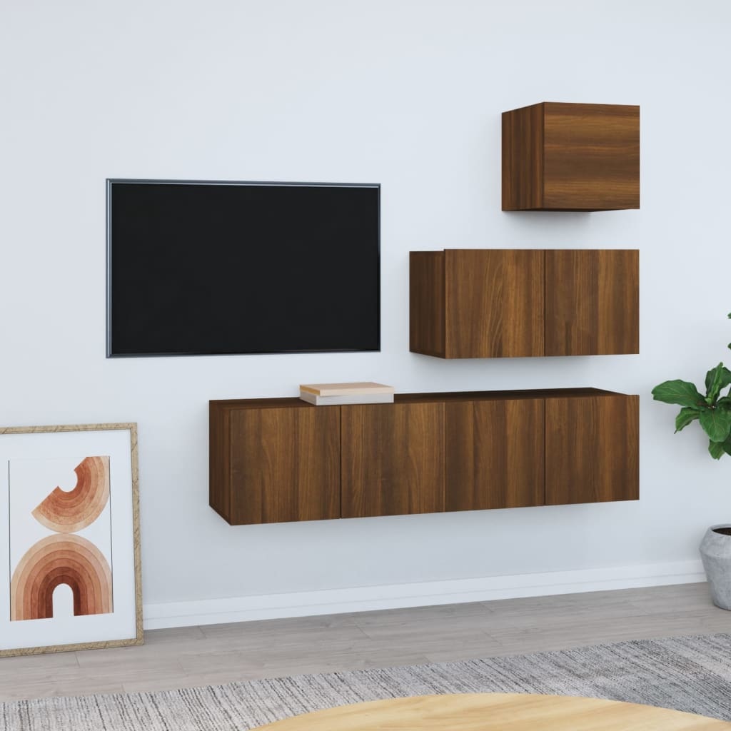 4-delige Tv-meubelset bewerkt hout bruineikenkleurig