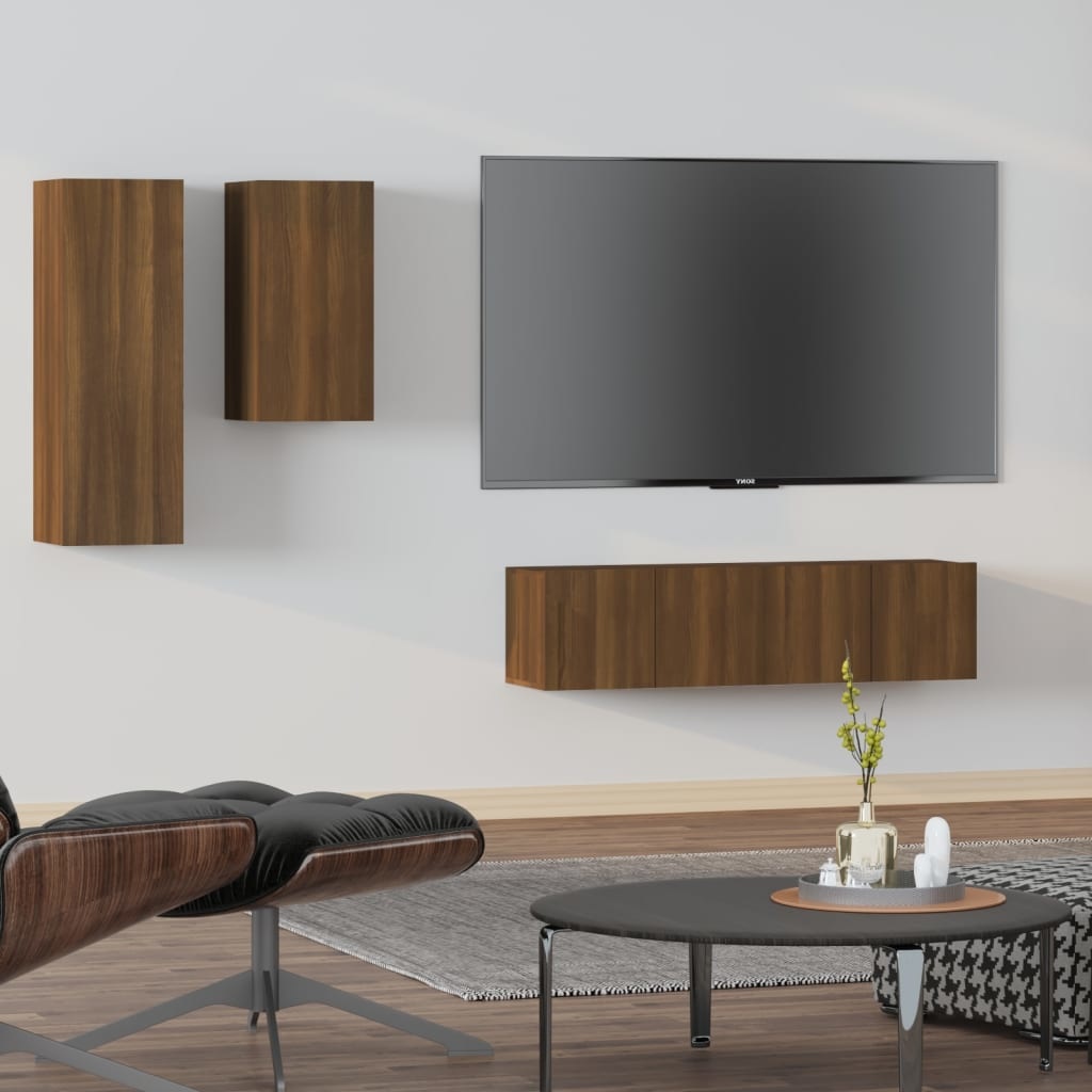 4-delige Tv-meubelset bewerkt hout bruineikenkleurig