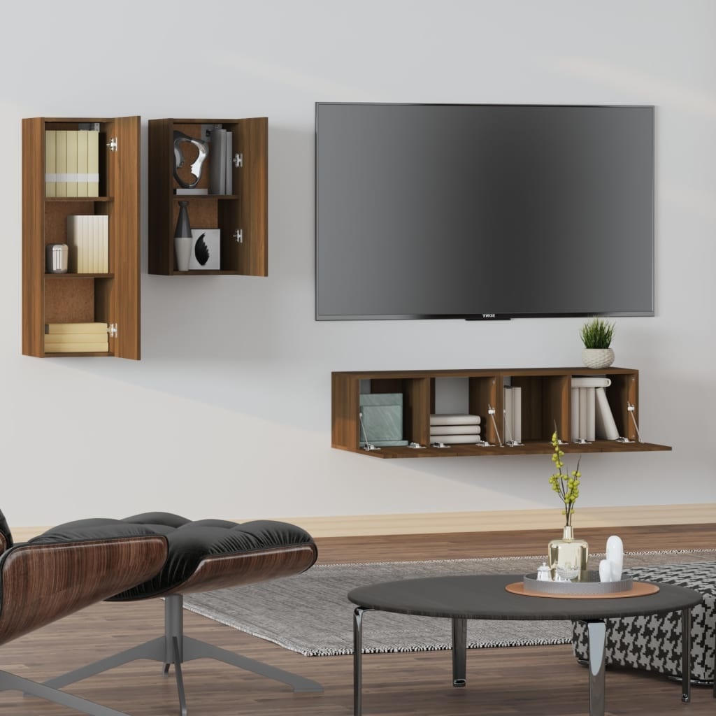 4-delige Tv-meubelset bewerkt hout bruineikenkleurig