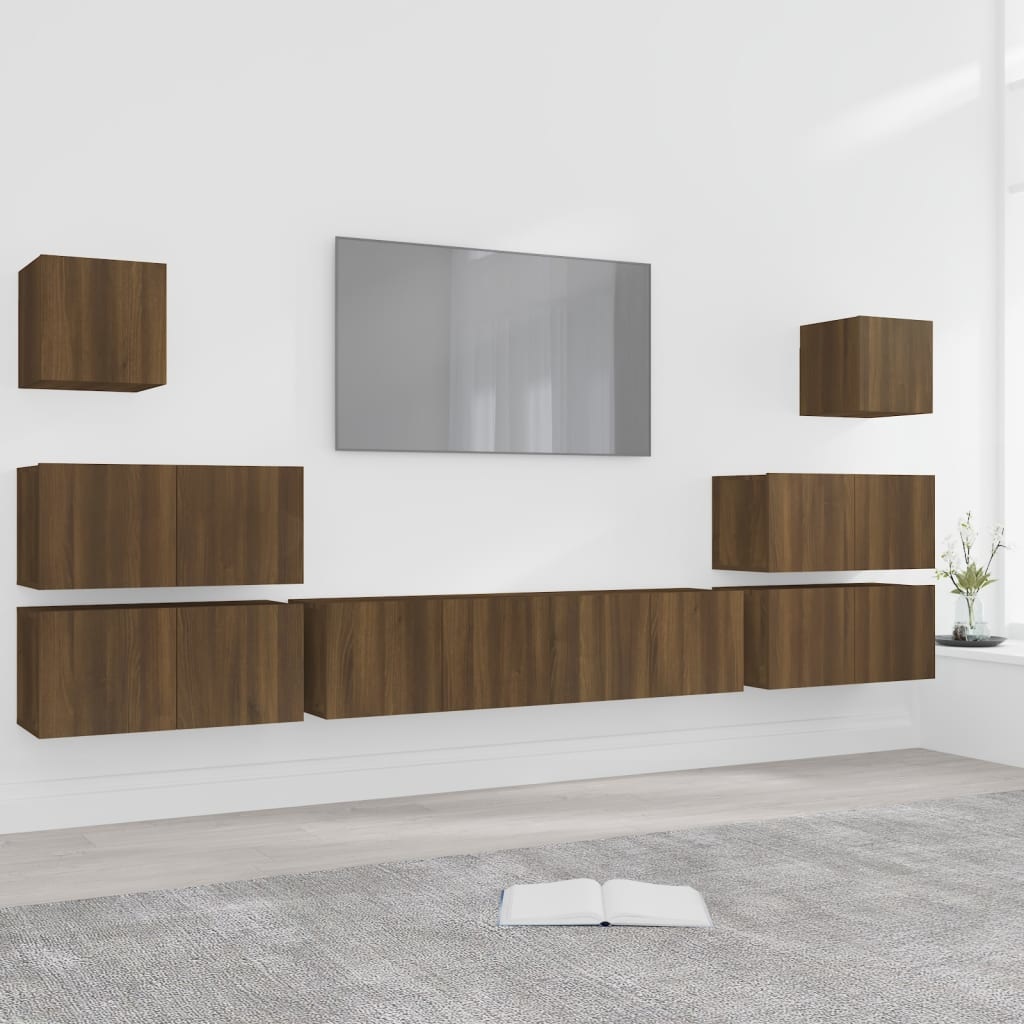 8-delige Tv-meubelset bewerkt hout bruineikenkleurig