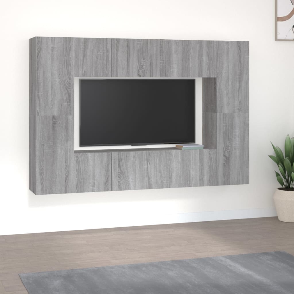 8-delige Tv-meubelset bewerkt hout grijs sonoma eikenkleurig