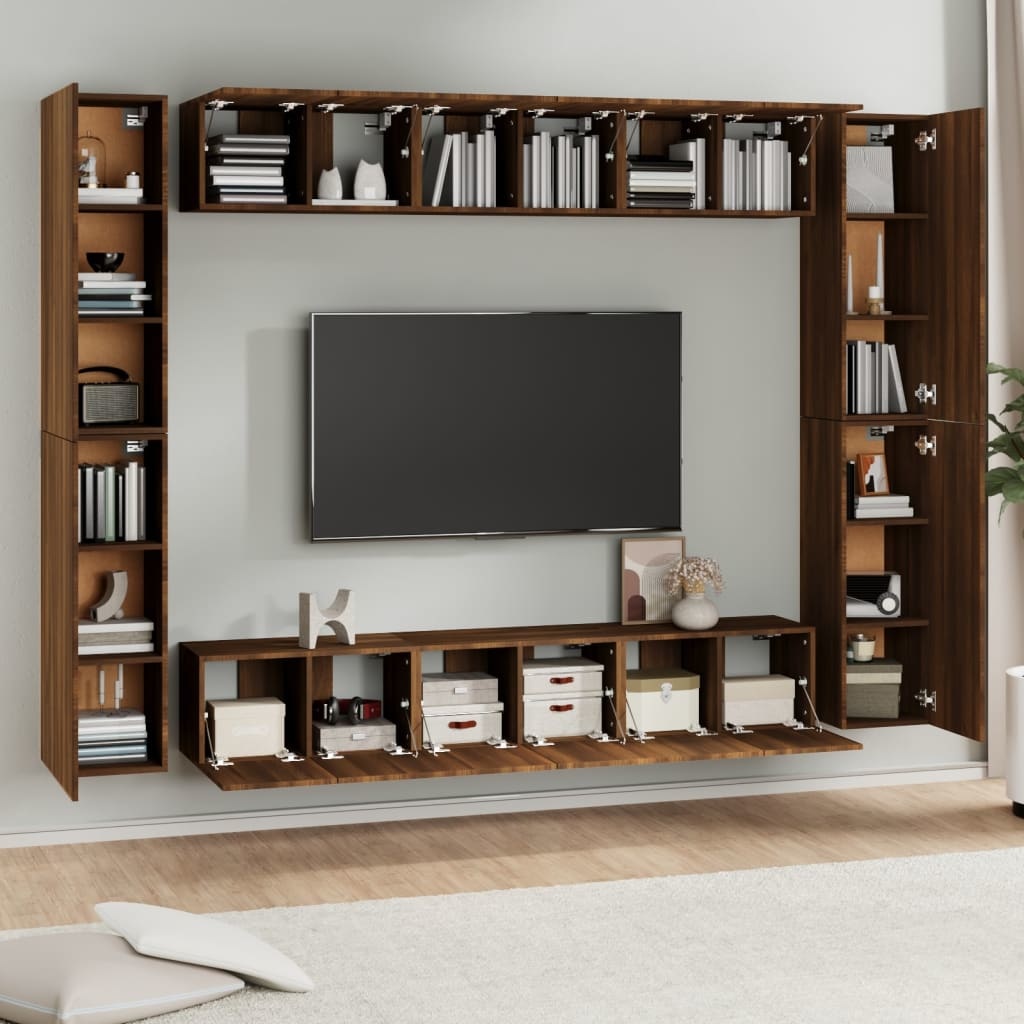 10-delige Tv-meubelset bewerkt hout bruineikenkleurig