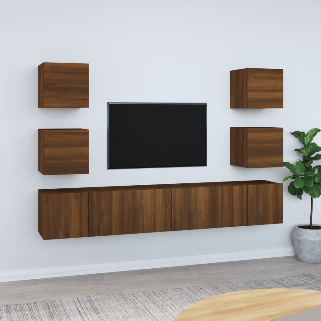7-delige Tv-meubelset bewerkt hout bruineikenkleurig