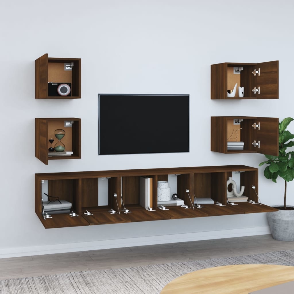 7-delige Tv-meubelset bewerkt hout bruineikenkleurig