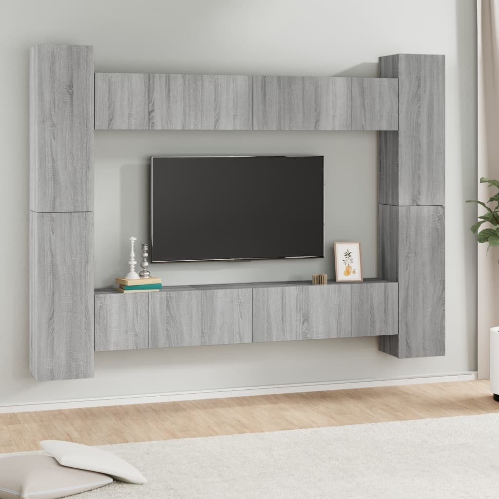 10-delige Tv-meubelset bewerkt hout grijs sonoma eikenkleurig