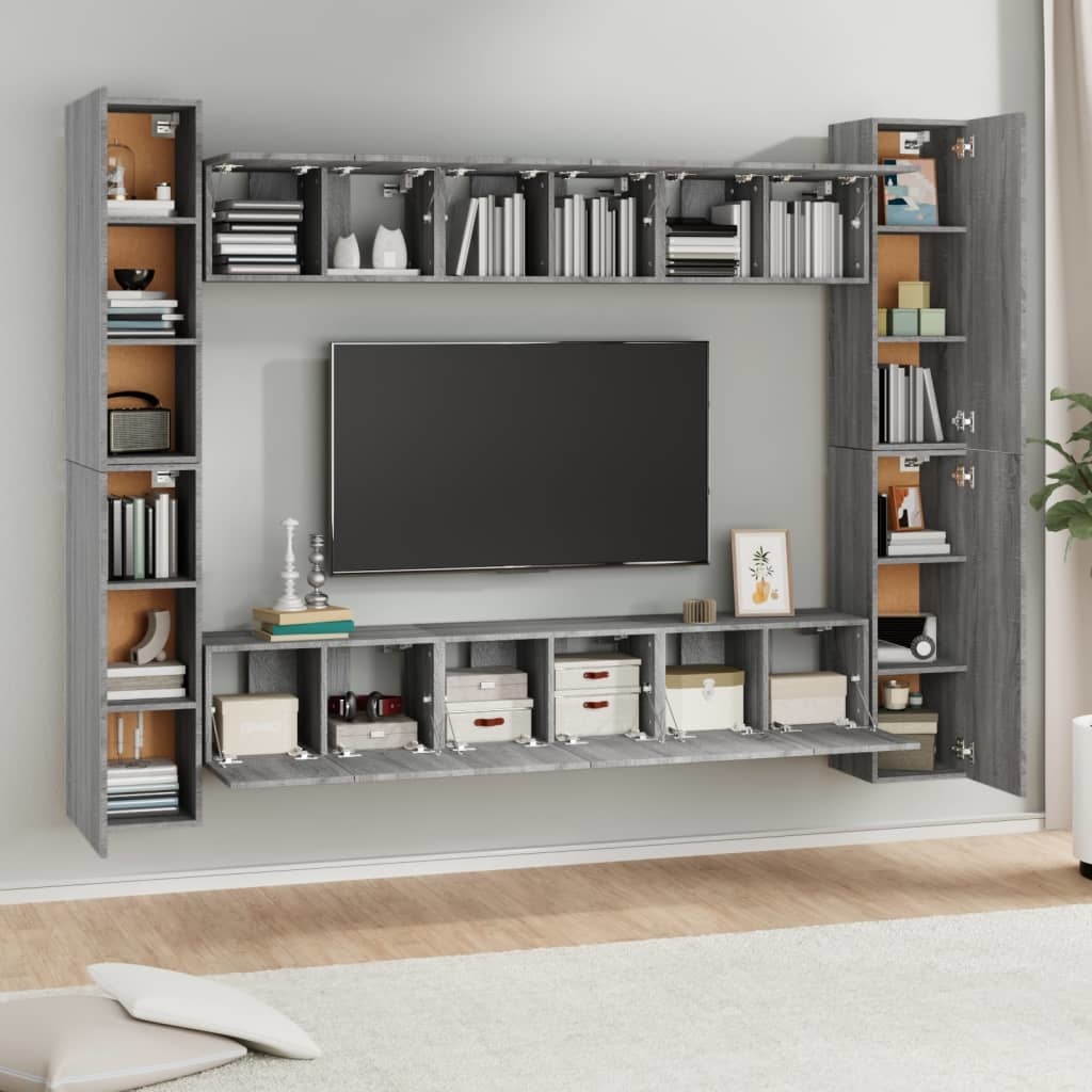 10-delige Tv-meubelset bewerkt hout grijs sonoma eikenkleurig