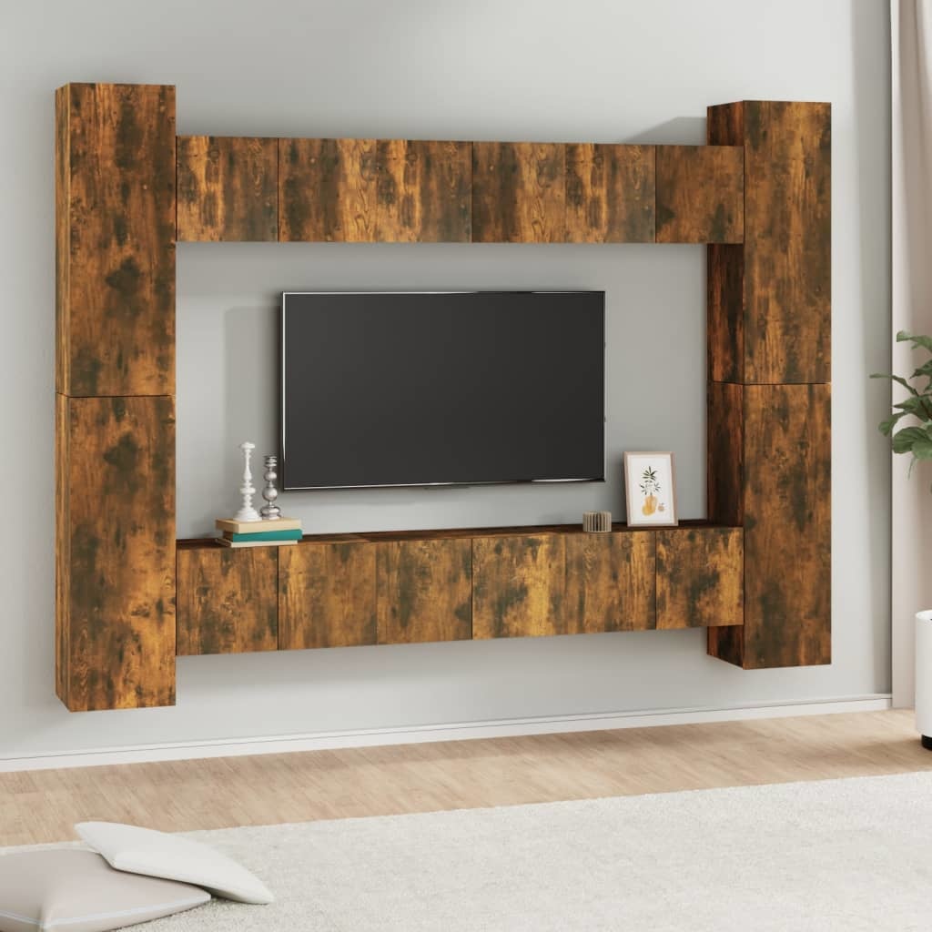 10-delige Tv-meubelset bewerkt hout gerookt eikenkleurig