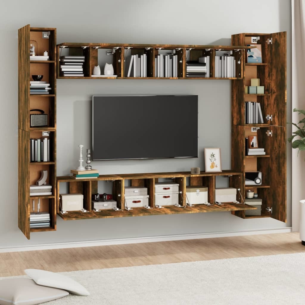 10-delige Tv-meubelset bewerkt hout gerookt eikenkleurig