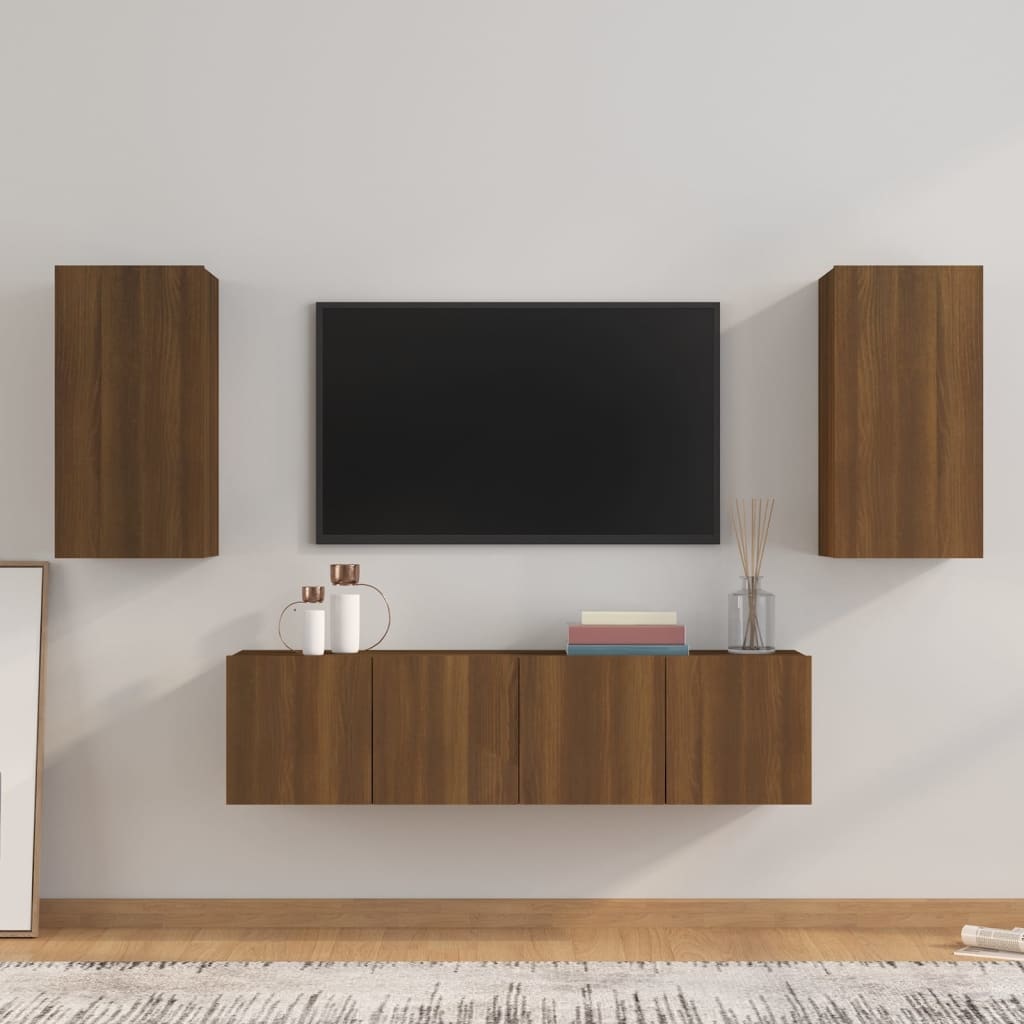 4-delige Tv-meubelset bewerkt hout bruineikenkleurig