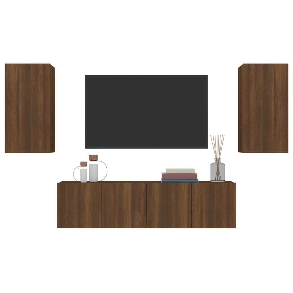 4-delige Tv-meubelset bewerkt hout bruineikenkleurig