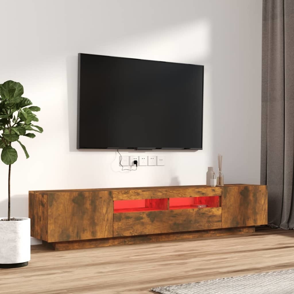 2-delige Tv-meubelset met LED bewerkt hout gerookt eikenkleurig