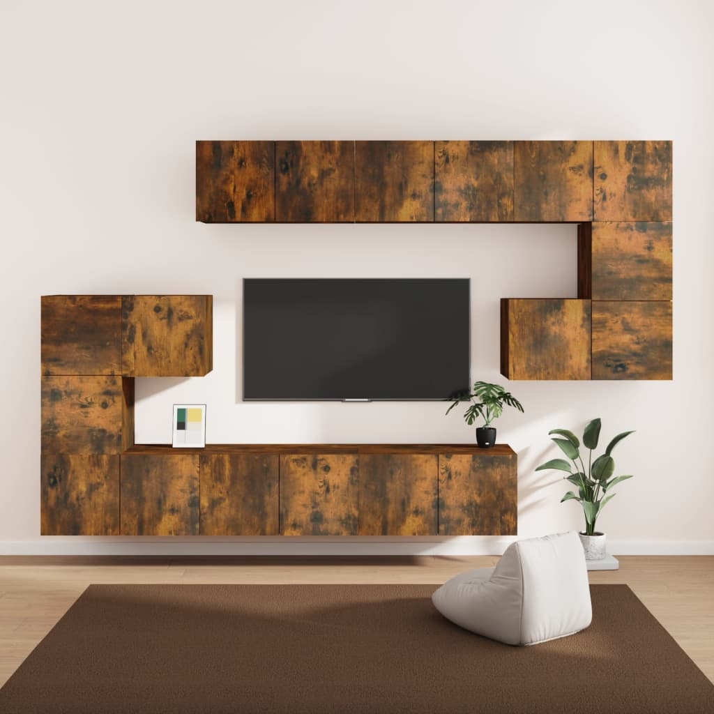 10-delige Tv-meubelset bewerkt hout gerookt eikenkleurig