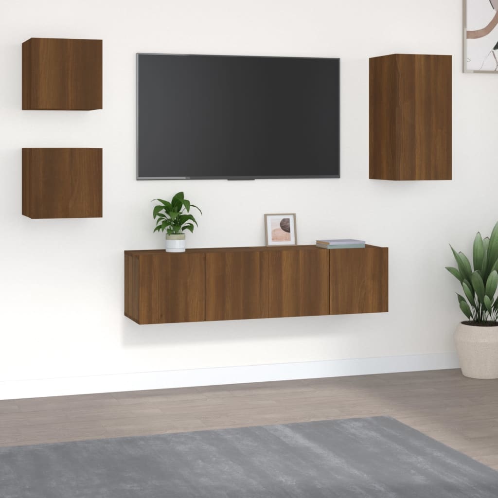 5-delige Tv-meubelset bewerkt hout bruineikenkleurig