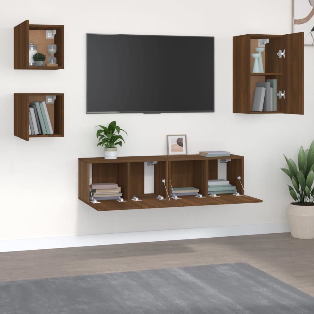 5-delige Tv-meubelset bewerkt hout bruineikenkleurig