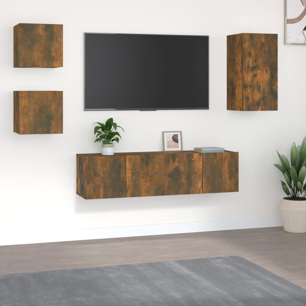 5-delige Tv-meubelset bewerkt hout gerookt eikenkleurig