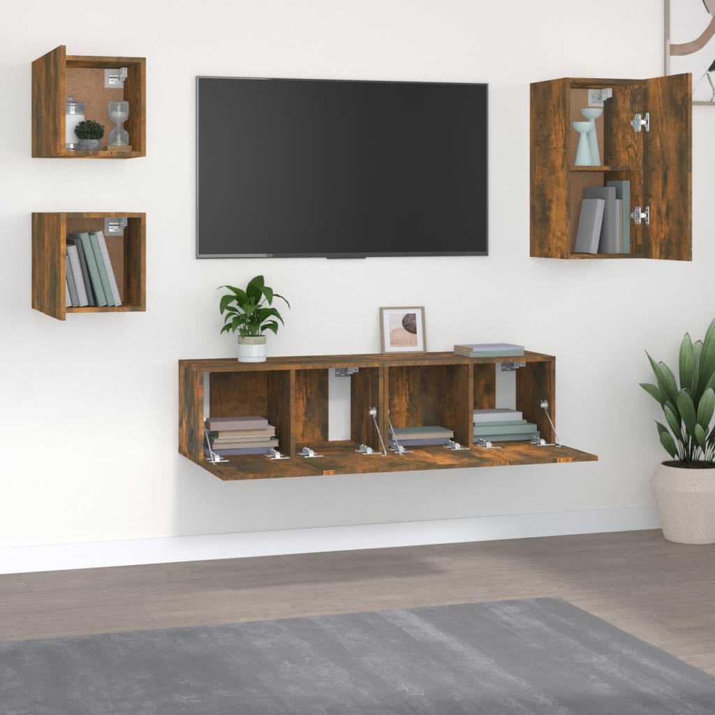 5-delige Tv-meubelset bewerkt hout gerookt eikenkleurig