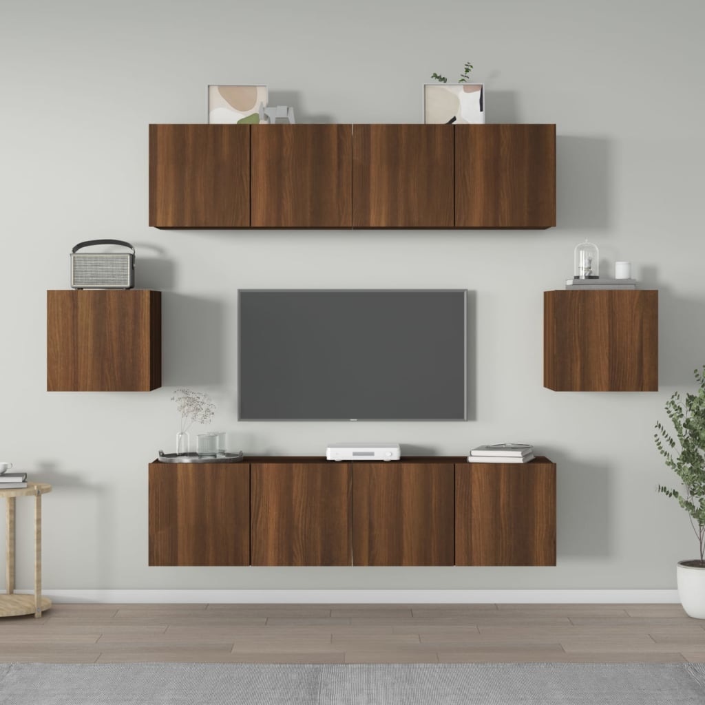 6-delige Tv-meubelset bewerkt hout bruineikenkleurig