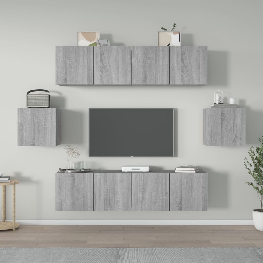 6-delige Tv-meubelset bewerkt hout grijs sonoma eikenkleurig