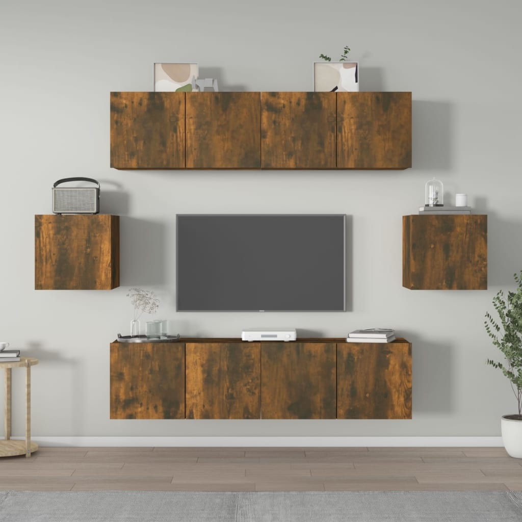 6-delige Tv-meubelset bewerkt hout gerookt eikenkleurig