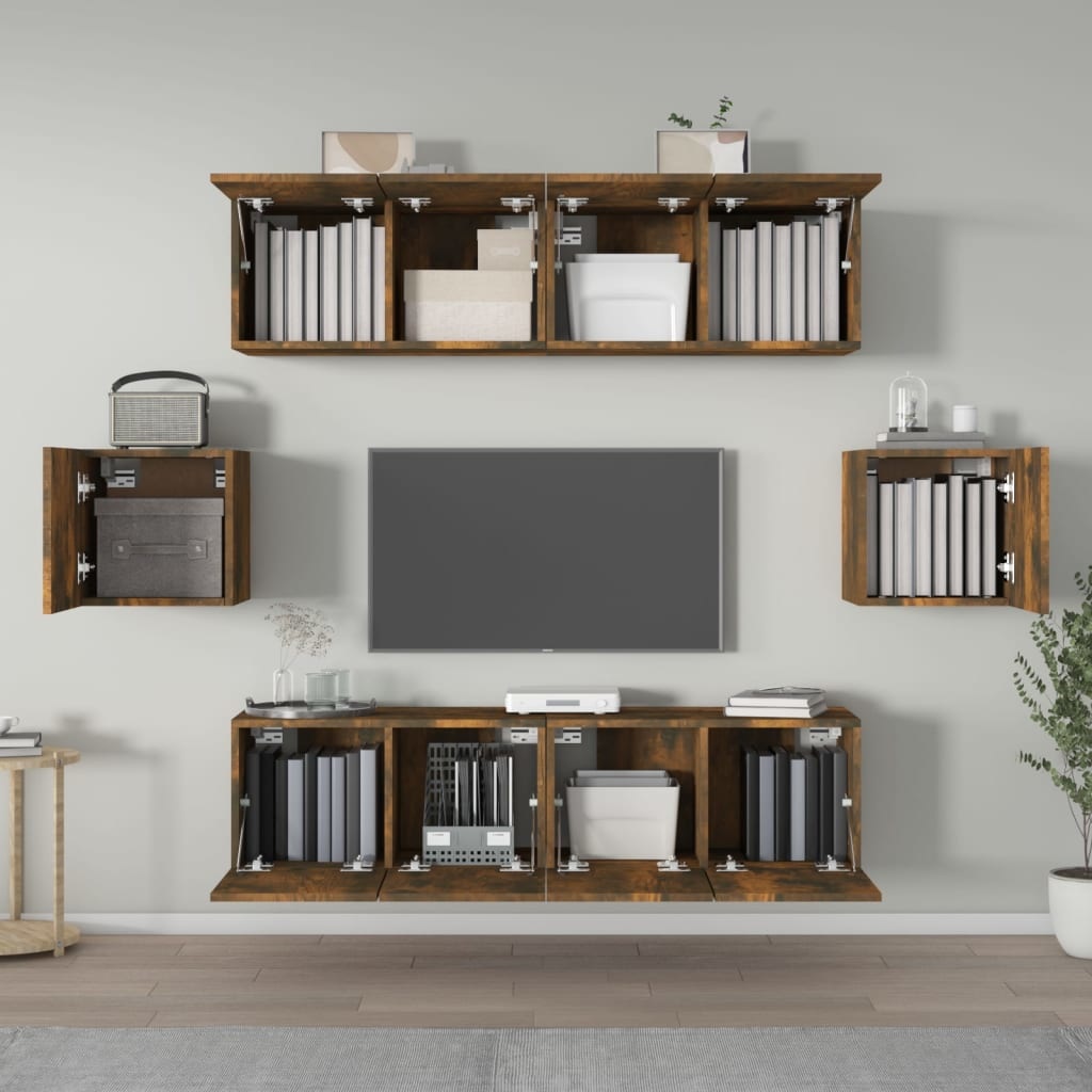 6-delige Tv-meubelset bewerkt hout gerookt eikenkleurig