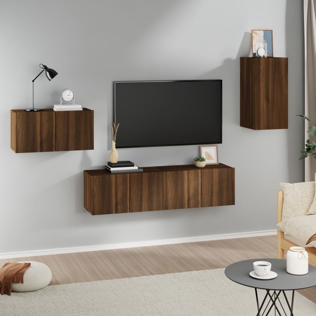 4-delige Tv-meubelset bewerkt hout bruineikenkleurig