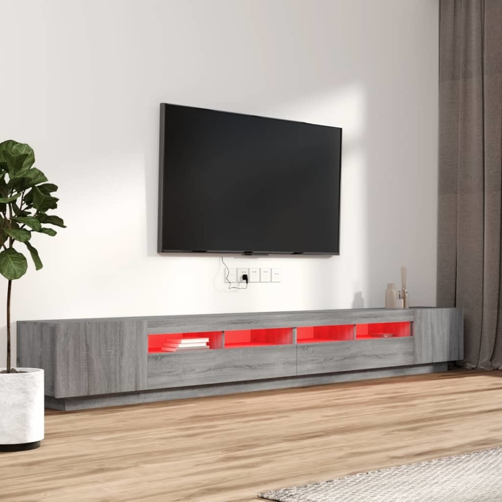 3-delige Tv-meubelset met LED's bewerkt hout grijs sonoma eiken
