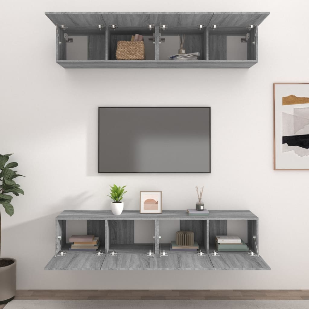 Tv-meubelen 4 st 80x30x30 cm bewerkt hout grijs sonoma eiken