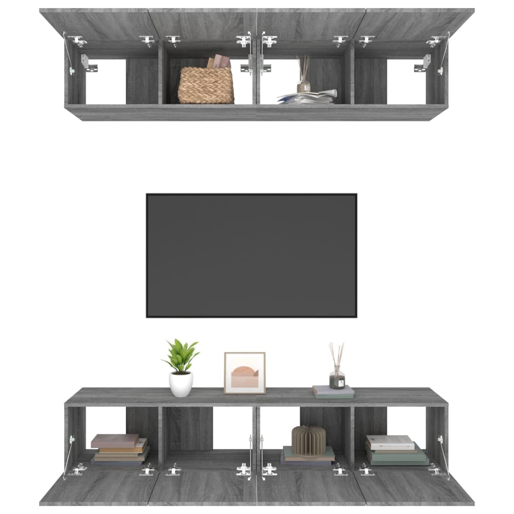 Tv-meubelen 4 st 80x30x30 cm bewerkt hout grijs sonoma eiken
