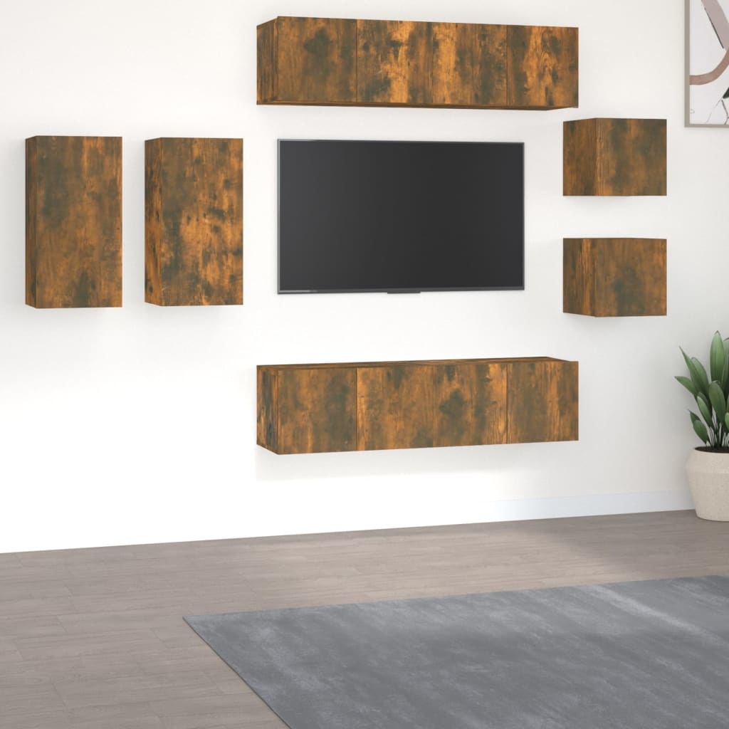 8-delige Tv-meubelset bewerkt hout gerookt eikenkleurig