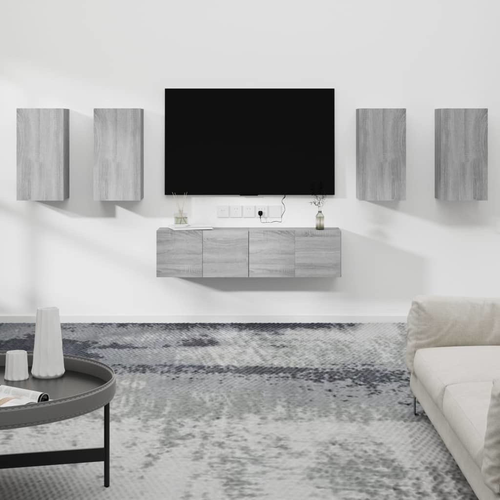 6-delige Tv-meubelset bewerkt hout grijs sonoma eikenkleurig