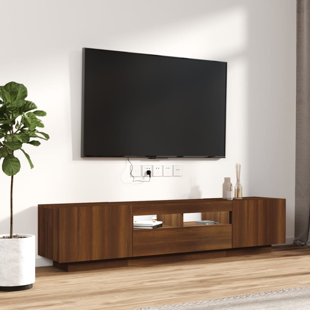 2-delige Tv-meubelset met LED bewerkt hout bruineiken