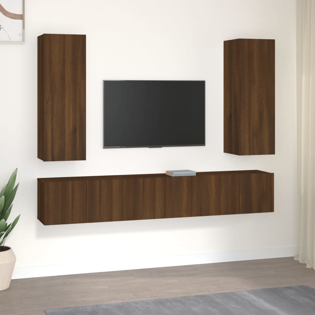 5-delige Tv-meubelset bewerkt hout bruineikenkleurig