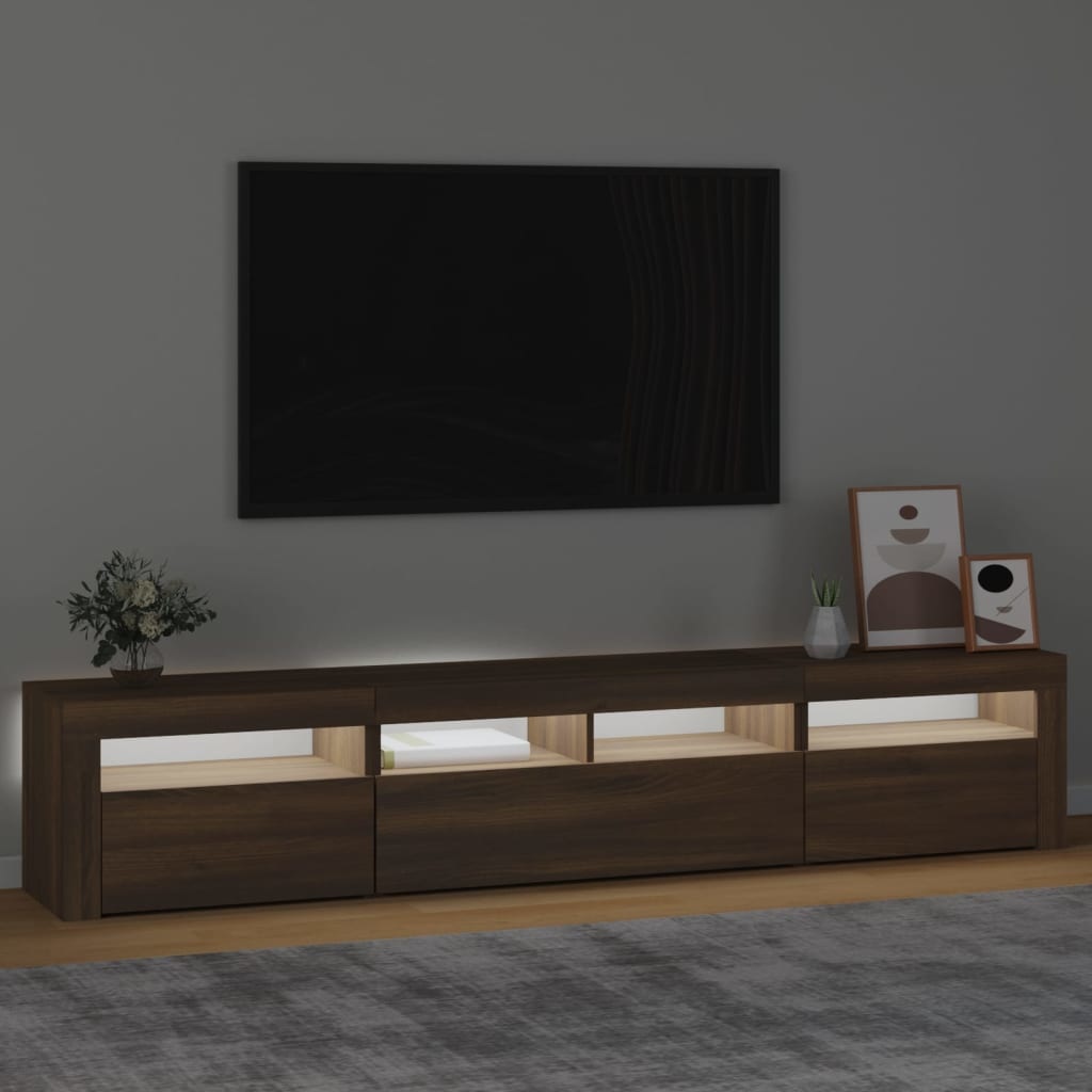 Tv-meubel met LED-verlichting 210x35x40 cm bruineikenkleurig